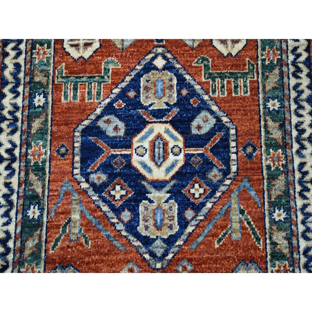 Shahbanu Rugs Orange Northwest Pictorial Pure Wool Peshawar Handmade Oriental Runner (2'7" x 8') - 2'7"x8'
