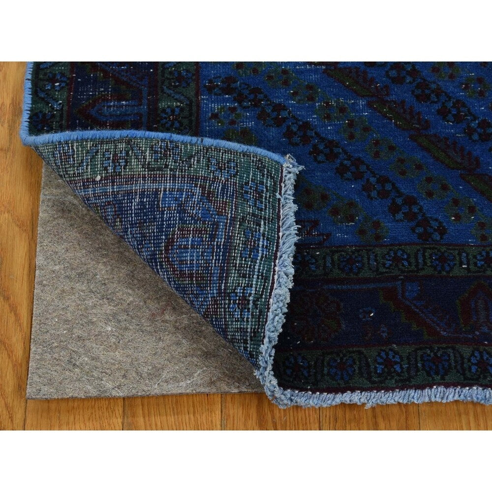 Shahbanu Rugs Overdyed Persian Qashqai Vintage Worn Hand Knotted Rug - 4'10" x 5'10"