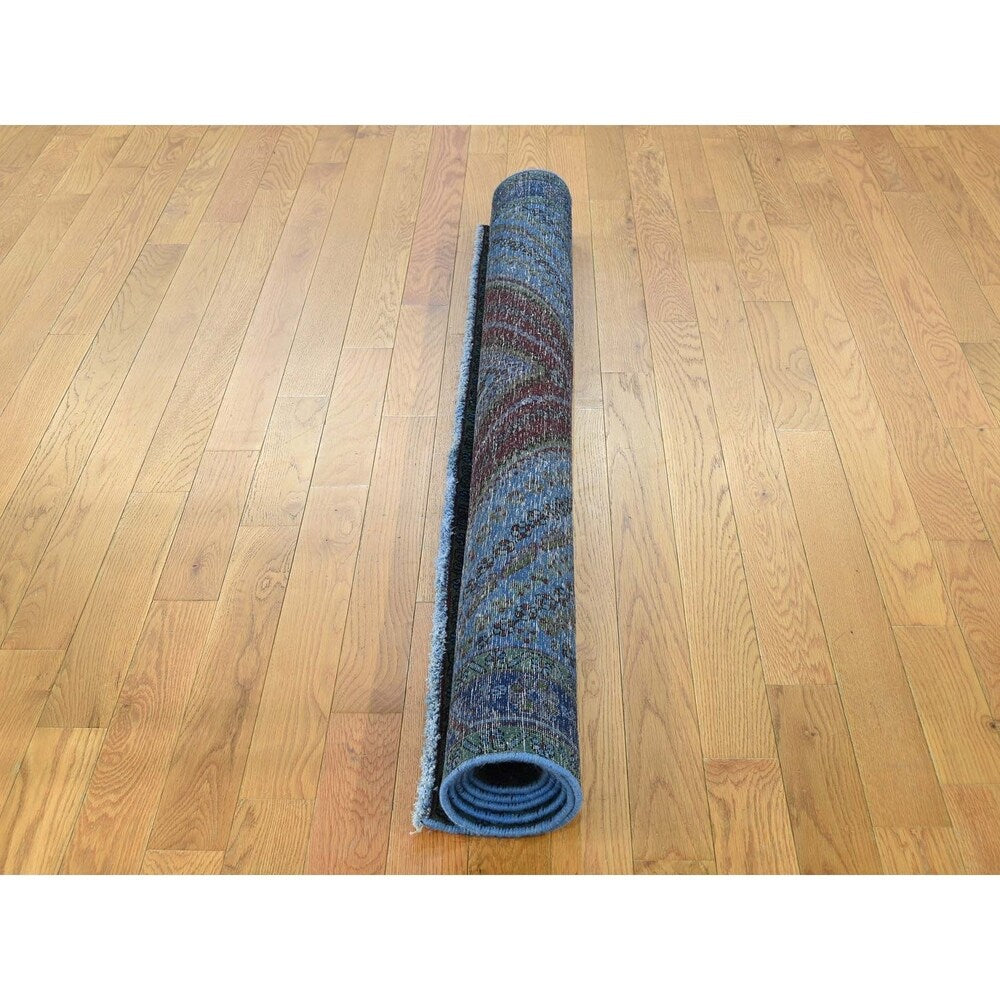 Shahbanu Rugs Overdyed Persian Qashqai Vintage Worn Hand Knotted Rug - 4'10" x 5'10"