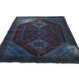 Shahbanu Rugs Overdyed Persian Qashqai Vintage Worn Hand Knotted Rug - 4'10" x 5'10"