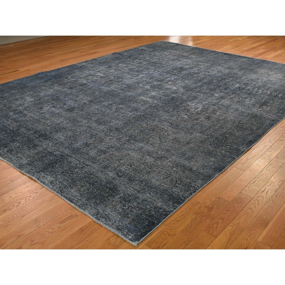 Shahbanu Rugs Overdyed Tabriz Sheared Low Hand-Knotted Pure Wool Oriental Rug (9'5" x 12'8") - 9'5" x 12'8"
