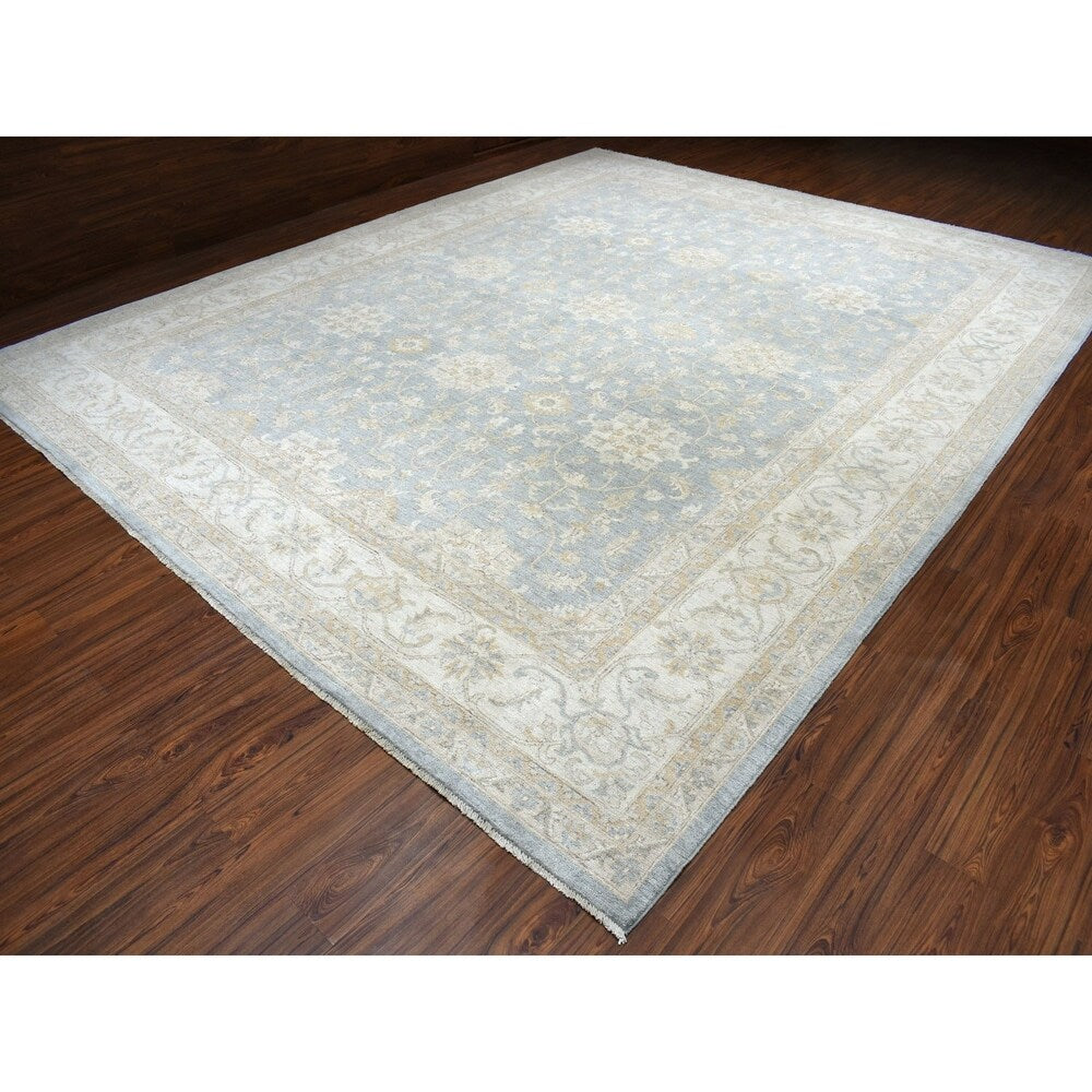 Shahbanu Rugs Oversize Gray White Wash Peshawar Pure Wool Hand-Knotted Oriental Rug (12'0" x 14'7") - 12'0" x 14'7"