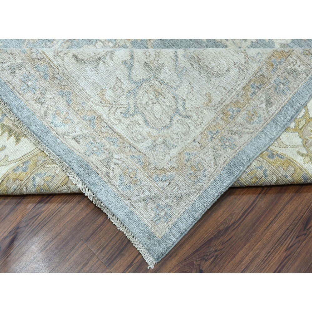 Shahbanu Rugs Oversize Gray White Wash Peshawar Pure Wool Hand-Knotted Oriental Rug (12'0" x 14'7") - 12'0" x 14'7"