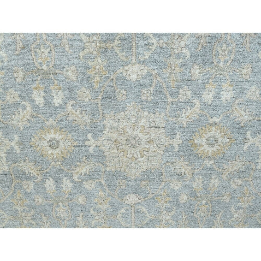 Shahbanu Rugs Oversize Gray White Wash Peshawar Pure Wool Hand-Knotted Oriental Rug (12'0" x 14'7") - 12'0" x 14'7"