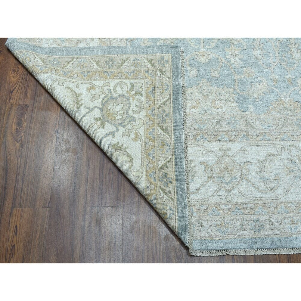 Shahbanu Rugs Oversize Gray White Wash Peshawar Pure Wool Hand-Knotted Oriental Rug (12'0" x 14'7") - 12'0" x 14'7"