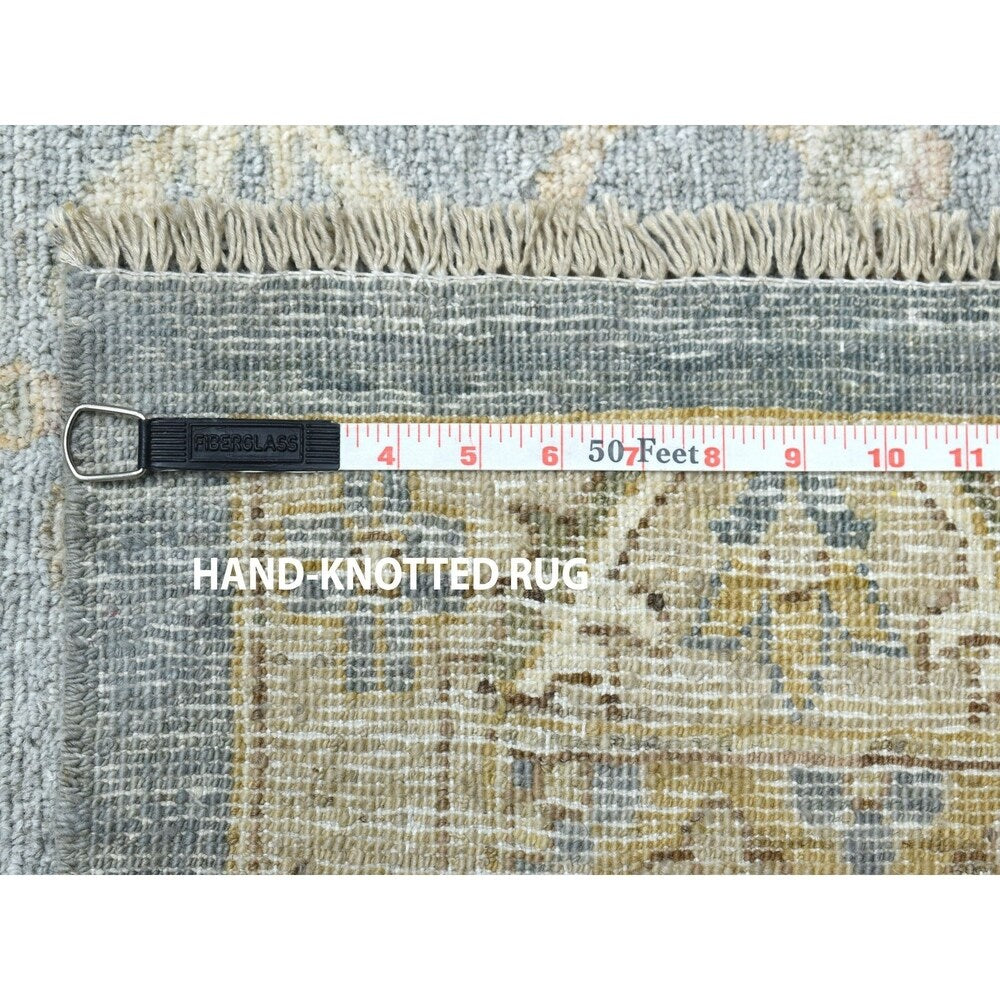 Shahbanu Rugs Oversize Gray White Wash Peshawar Pure Wool Hand-Knotted Oriental Rug (12'0" x 14'7") - 12'0" x 14'7"