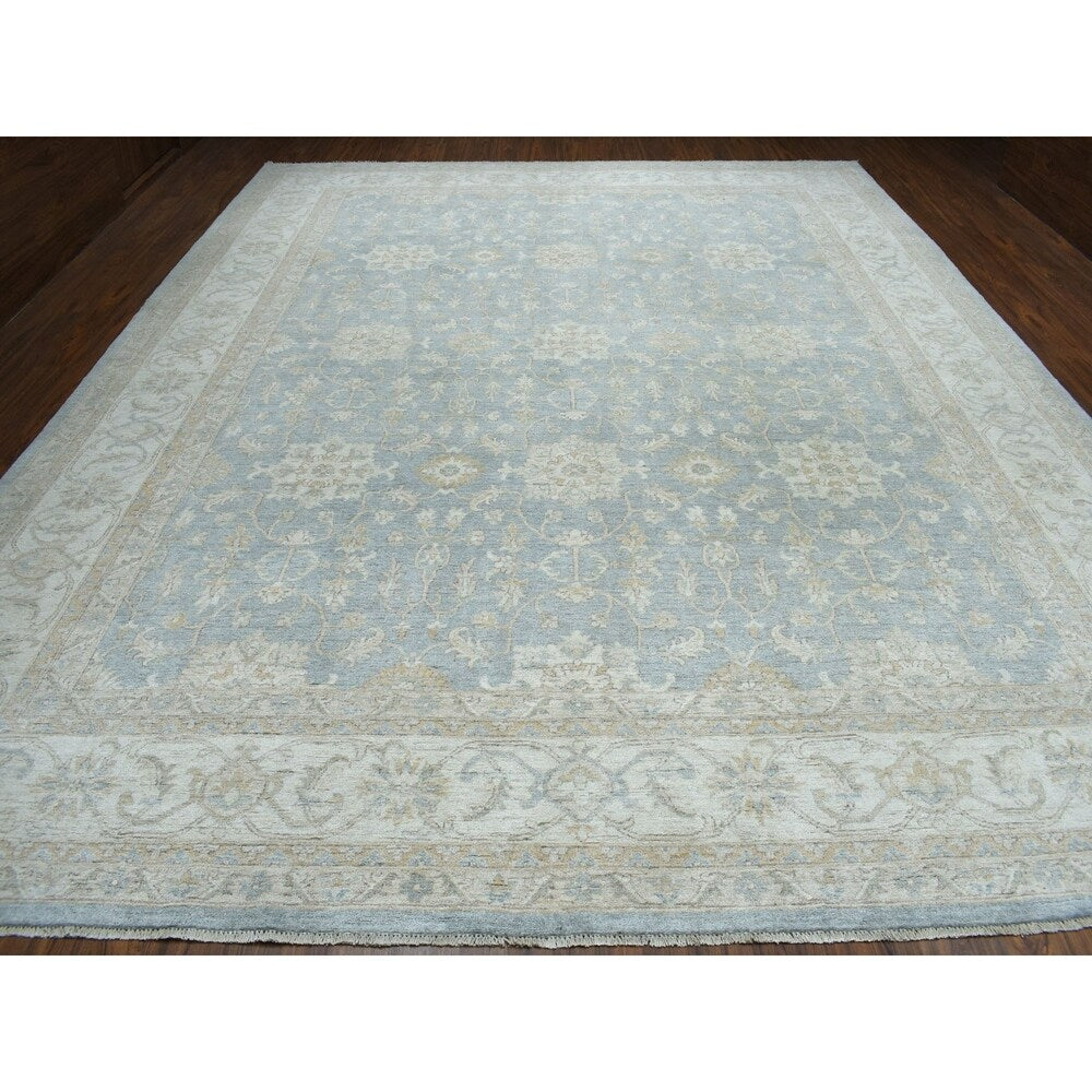 Shahbanu Rugs Oversize Gray White Wash Peshawar Pure Wool Hand-Knotted Oriental Rug (12'0" x 14'7") - 12'0" x 14'7"
