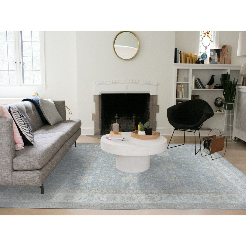 Shahbanu Rugs Oversize Gray White Wash Peshawar Pure Wool Hand-Knotted Oriental Rug (12'0" x 14'7") - 12'0" x 14'7"