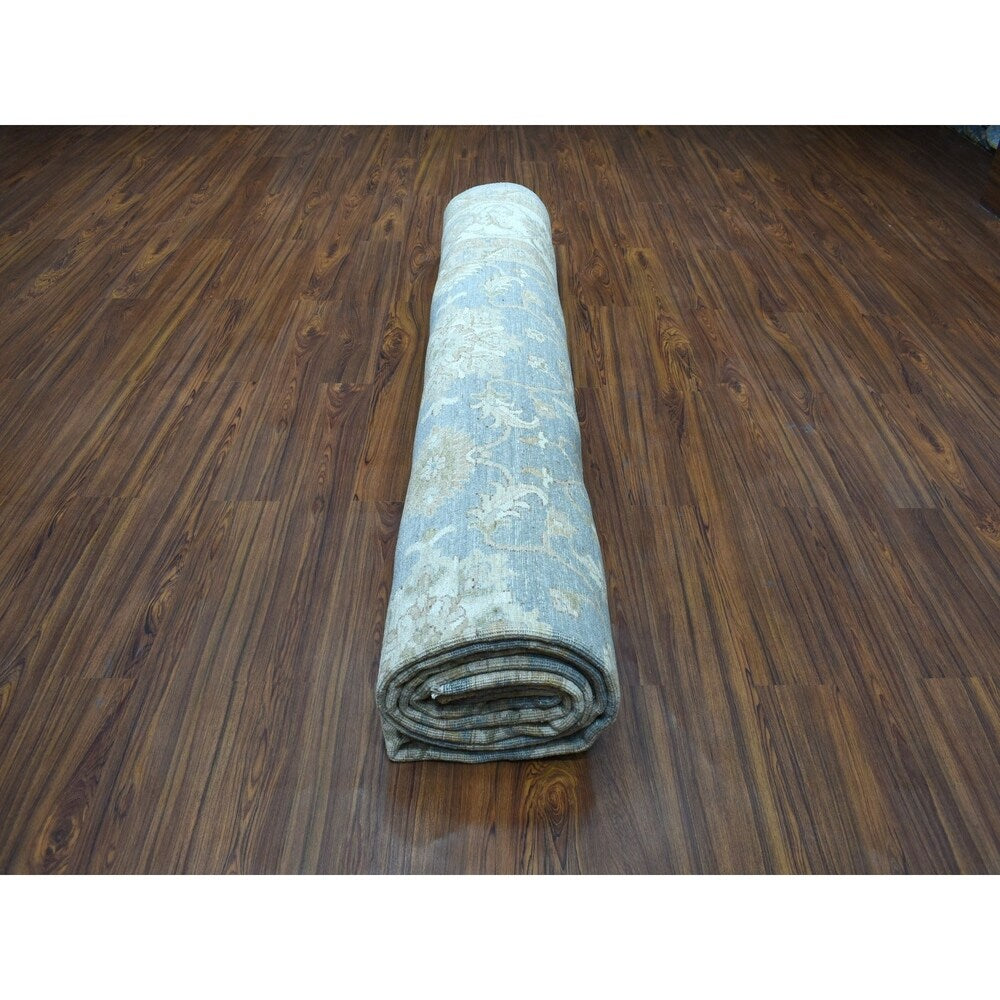 Shahbanu Rugs Oversize Gray White Wash Peshawar Pure Wool Hand-Knotted Oriental Rug (12'0" x 14'7") - 12'0" x 14'7"