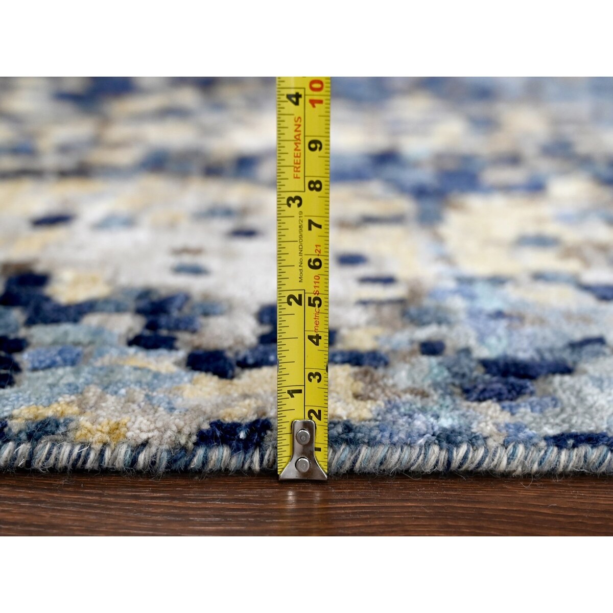Shahbanu Rugs Patriot Blue With Mix Of Gold Wool and Silk Mosaic Design Hand Knotted Persian Knot Densely Woven Rug (6'x8'9")