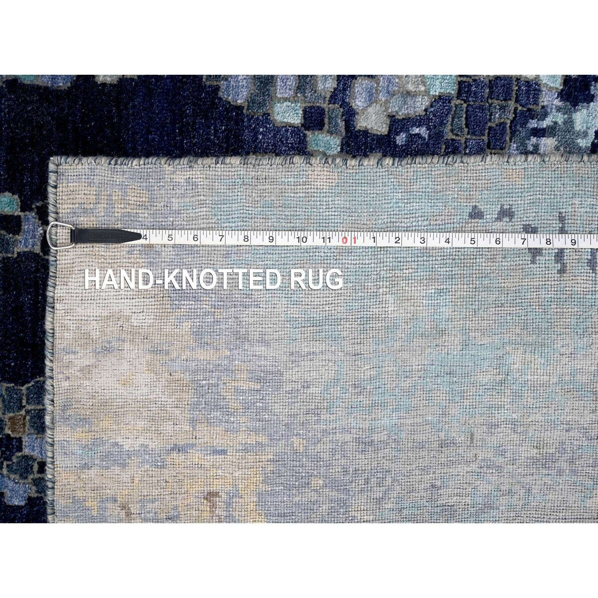 Shahbanu Rugs Patriot Blue With Mix Of Gold Wool and Silk Mosaic Design Hand Knotted Persian Knot Densely Woven Rug (6'x8'9")