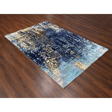 Shahbanu Rugs Patriot Blue With Mix Of Gold Wool and Silk Mosaic Design Hand Knotted Persian Knot Densely Woven Rug (6'x8'9")
