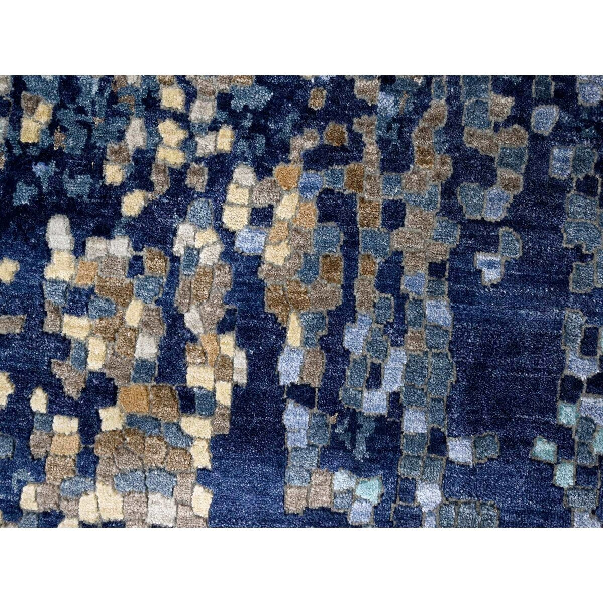 Shahbanu Rugs Patriot Blue With Mix Of Gold Wool and Silk Mosaic Design Hand Knotted Persian Knot Densely Woven Rug (6'x8'9")