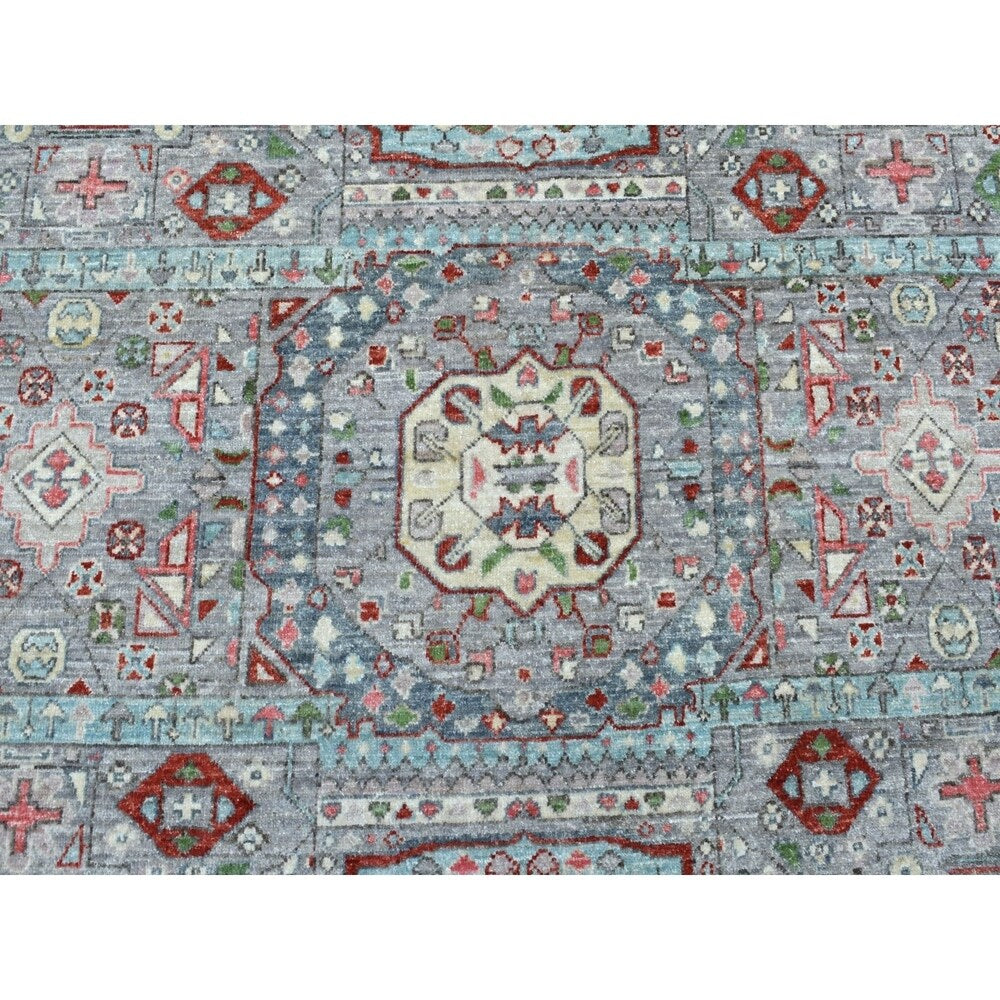 Shahbanu Rugs Peshawar With Mamluk Design With Pop Of Color Hand Knotted Oriental Rug (7'10" x 10'1") - 7'10" x 10'1"