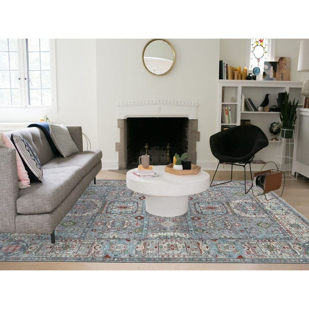 Shahbanu Rugs Peshawar With Mamluk Design With Pop Of Color Hand Knotted Oriental Rug (7'10" x 10'1") - 7'10" x 10'1"