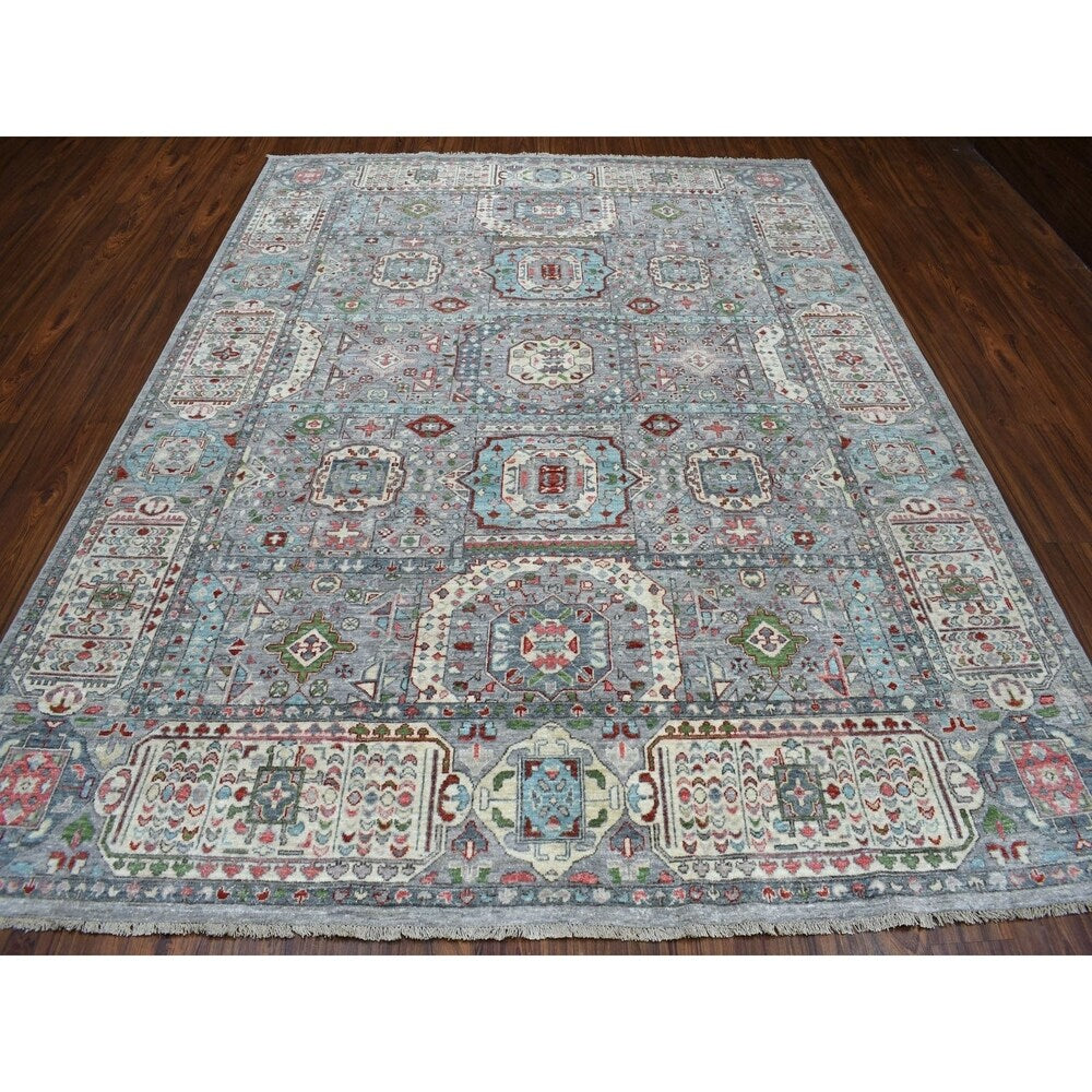 Shahbanu Rugs Peshawar With Mamluk Design With Pop Of Color Hand Knotted Oriental Rug (7'10" x 10'1") - 7'10" x 10'1"