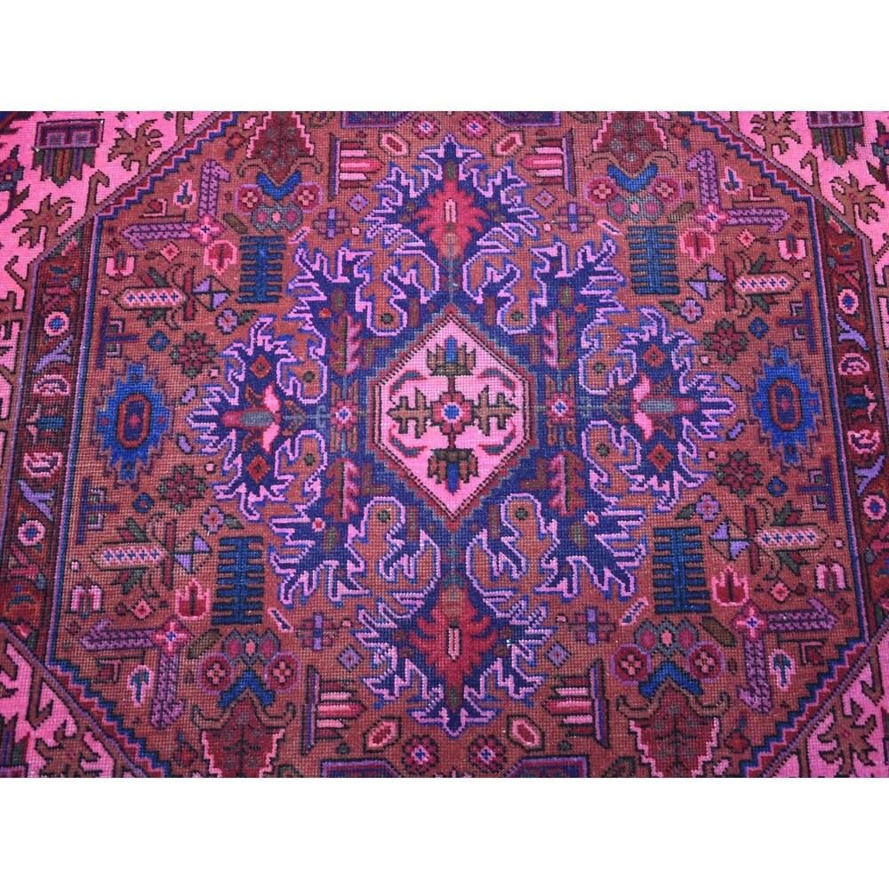 Shahbanu Rugs Pink Overdyed Persian Tabriz Worn Pile Hand Knotted Pure Wool Oriental Rug (9'9" x 12'8") - 9'9" x 12'8"