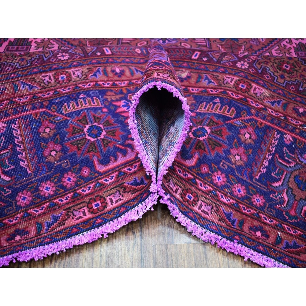 Shahbanu Rugs Pink Overdyed Persian Tabriz Worn Pile Hand Knotted Pure Wool Oriental Rug (9'9" x 12'8") - 9'9" x 12'8"