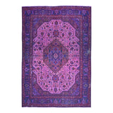 Shahbanu Rugs Pink Overdyed Persian Tabriz Worn Pile Hand Knotted Pure Wool Oriental Rug (9'9" x 12'8") - 9'9" x 12'8"