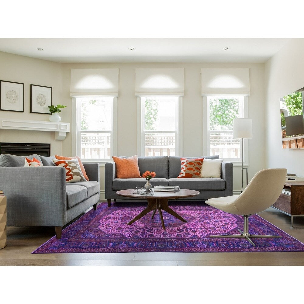 Shahbanu Rugs Pink Overdyed Persian Tabriz Worn Pile Hand Knotted Pure Wool Oriental Rug (9'9" x 12'8") - 9'9" x 12'8"