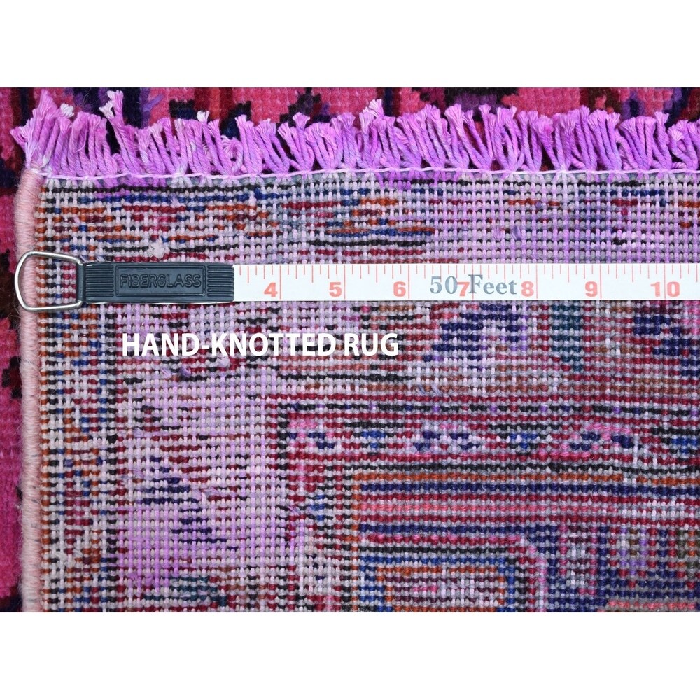 Shahbanu Rugs Pink Overdyed Persian Tabriz Worn Pile Hand Knotted Pure Wool Oriental Rug (9'9" x 12'8") - 9'9" x 12'8"