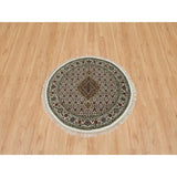 Shahbanu Rugs Porcelain White Beaver Brown Hand Knotted 175 KPSI Wool Tabriz Mahi Fish Medallion Design Round Rug (3'4" x 3'4")