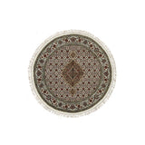 Shahbanu Rugs Porcelain White Beaver Brown Hand Knotted 175 KPSI Wool Tabriz Mahi Fish Medallion Design Round Rug (3'4" x 3'4")