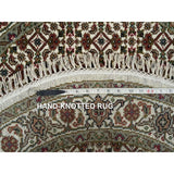 Shahbanu Rugs Porcelain White Beaver Brown Hand Knotted 175 KPSI Wool Tabriz Mahi Fish Medallion Design Round Rug (3'4" x 3'4")