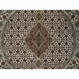 Shahbanu Rugs Porcelain White Beaver Brown Hand Knotted 175 KPSI Wool Tabriz Mahi Fish Medallion Design Round Rug (3'4" x 3'4")