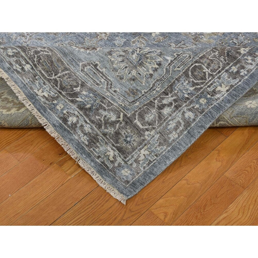 Shahbanu Rugs Pure Silk Vintage Tabriz Design Oversize Hand-Knotted Oriental Rug (11'9" x 15'0") - 11'9" x 15'0"
