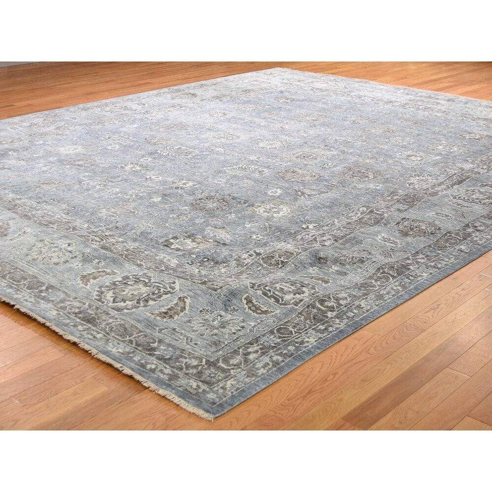 Shahbanu Rugs Pure Silk Vintage Tabriz Design Oversize Hand-Knotted Oriental Rug (11'9" x 15'0") - 11'9" x 15'0"