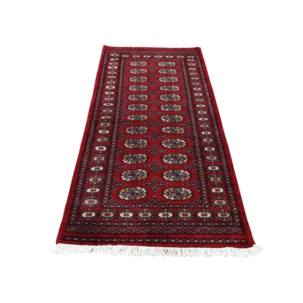 Shahbanu Rugs Pure Wool Elephant Feet Design Hand-Knotted Bokara Runner Rug (2'7" x 6'9") - 2'7" x 6'9"