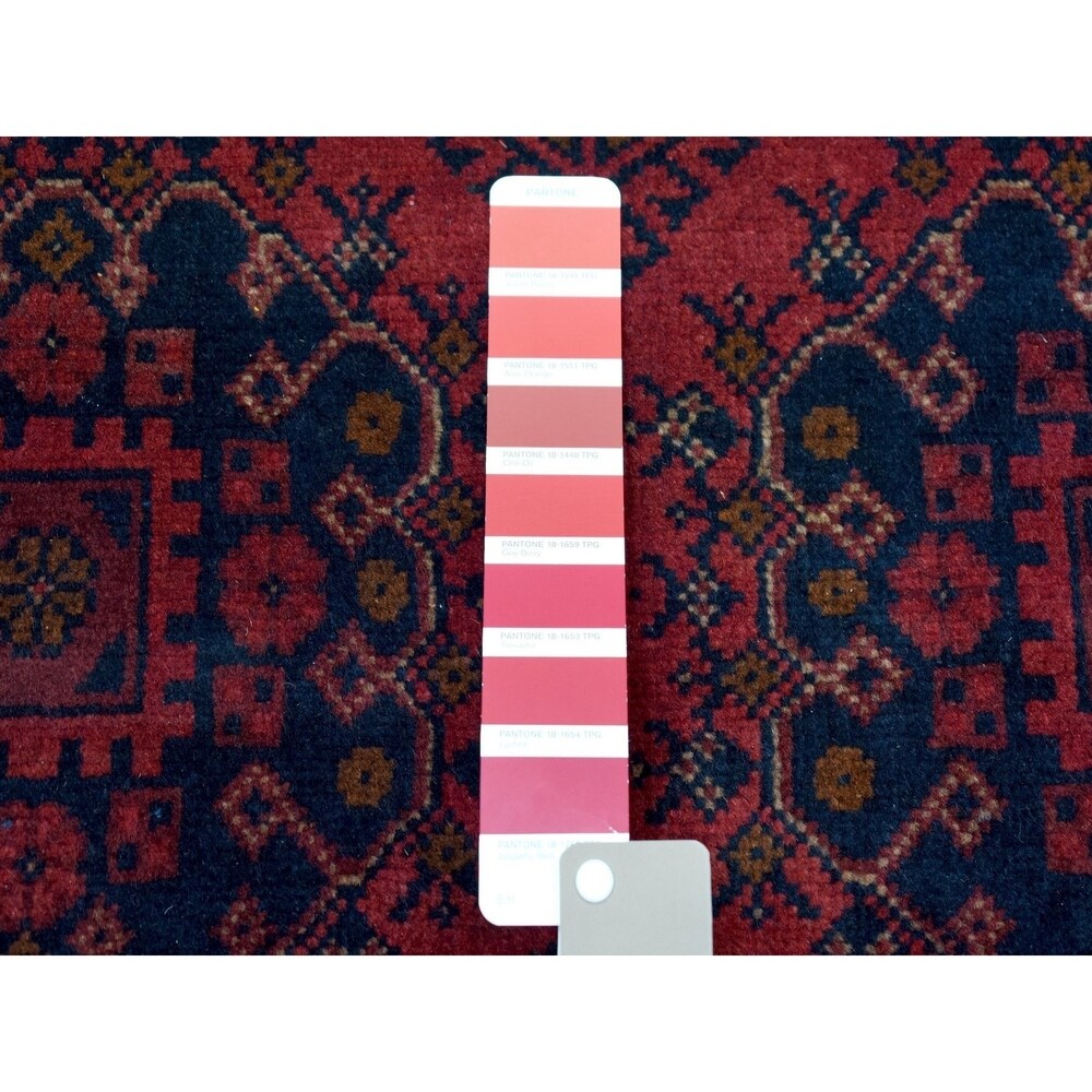 Shahbanu Rugs Red Bokara Design Afghan Andkhoy Pure Wool Hand Knotted Oriental Rug (6'10" x 9'8") - 6'10" x 9'8"