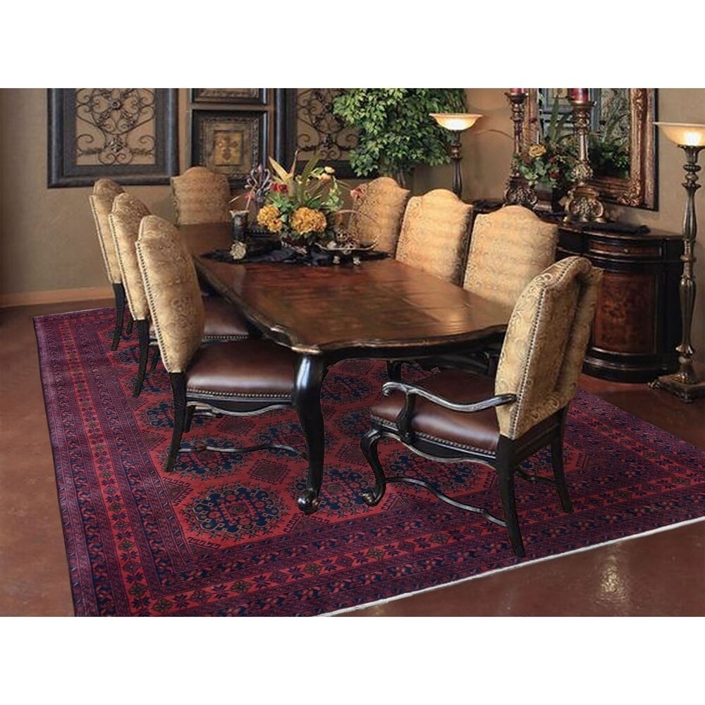 Shahbanu Rugs Red Bokara Design Afghan Andkhoy Pure Wool Hand Knotted Oriental Rug (6'10" x 9'8") - 6'10" x 9'8"