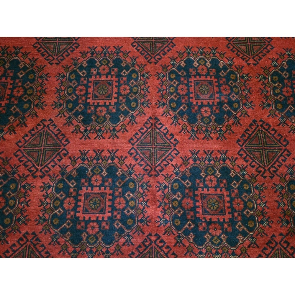 Shahbanu Rugs Red Bokara Design Afghan Andkhoy Pure Wool Hand Knotted Oriental Rug (6'10" x 9'8") - 6'10" x 9'8"
