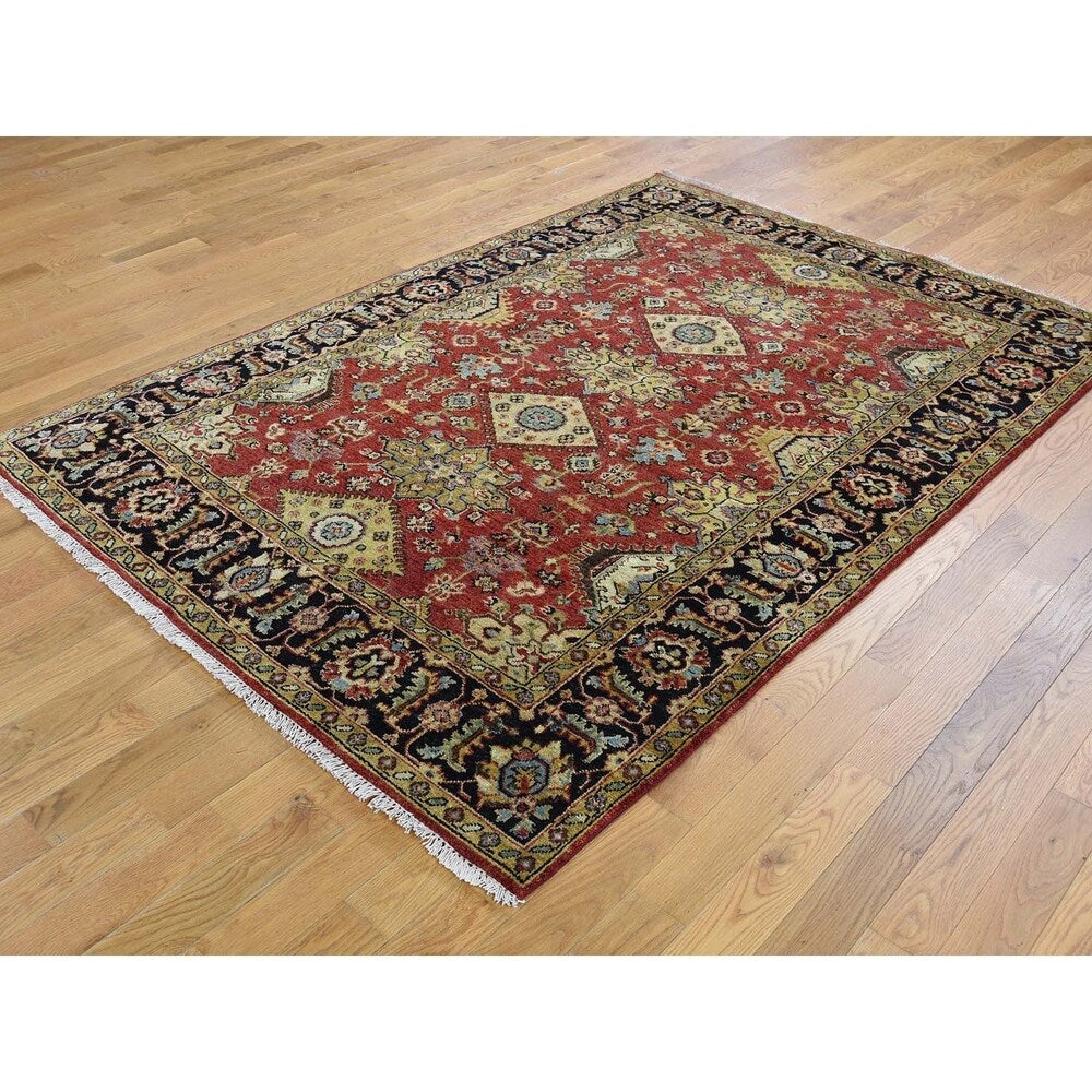 Shahbanu Rugs Red Karajeh Design Pure Wool Hand-Knotted Oriental Rug (3'10" x 6'0") - 3'10" x 6'0"