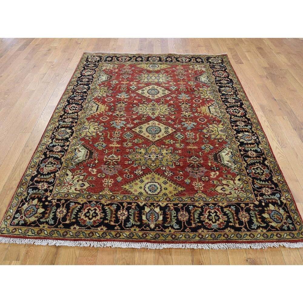 Shahbanu Rugs Red Karajeh Design Pure Wool Hand-Knotted Oriental Rug (3'10" x 6'0") - 3'10" x 6'0"