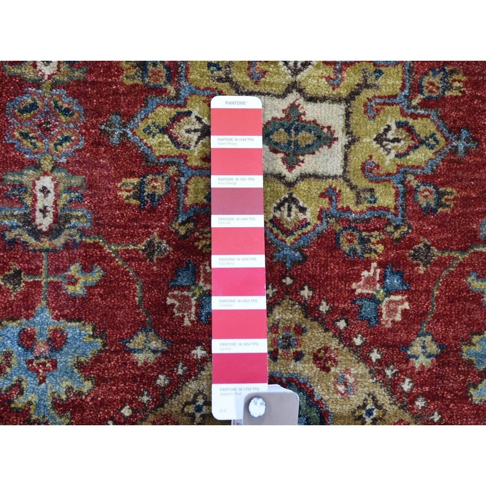 Shahbanu Rugs Red Karajeh Design Runner Pure Wool Hand Knotted Oriental Rug (2'6" x 8'0") - 2'6" x 8'0"