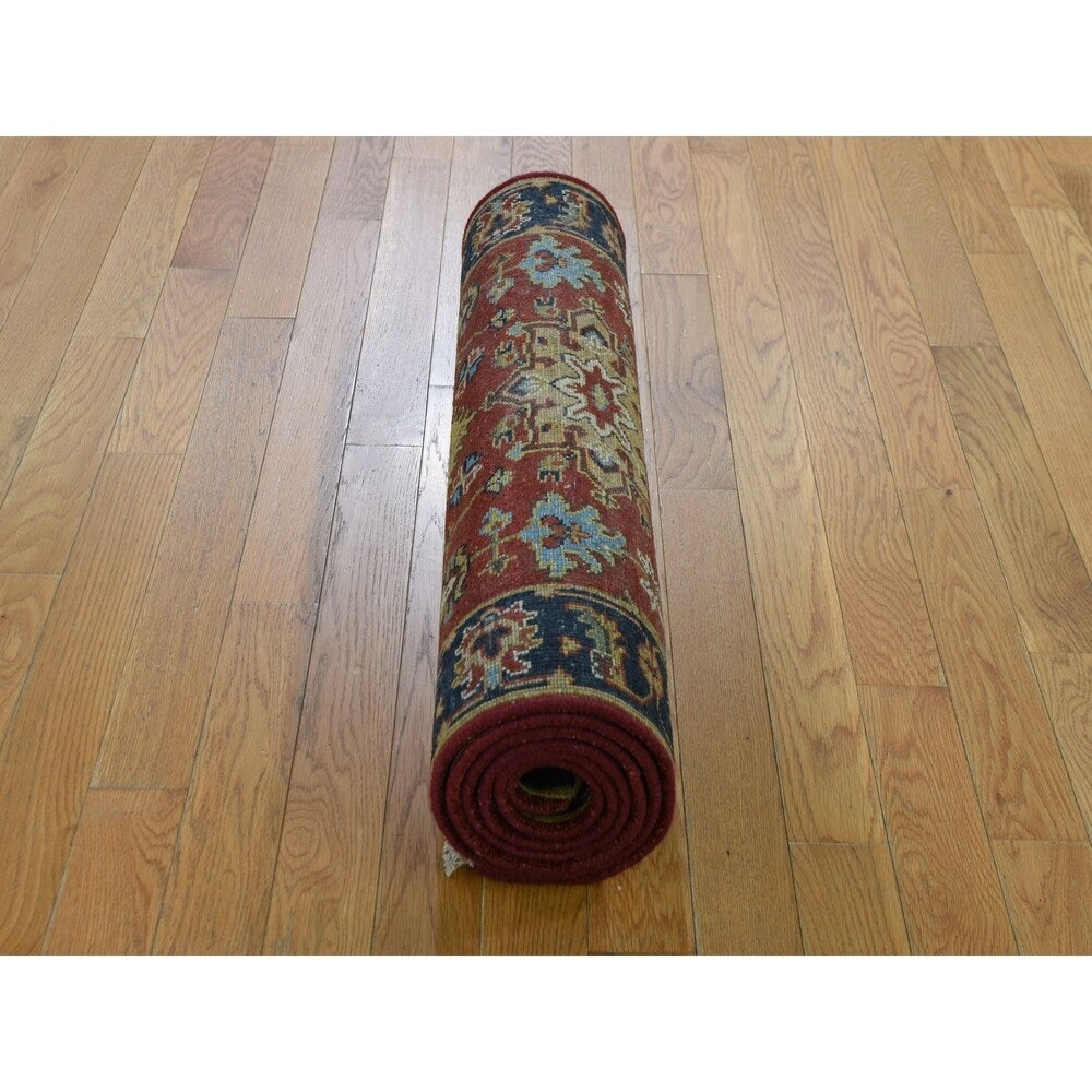 Shahbanu Rugs Red Karajeh Design Runner Pure Wool Hand Knotted Oriental Rug (2'6" x 8'0") - 2'6" x 8'0"