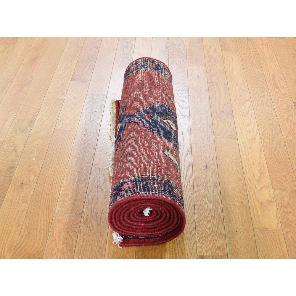 Shahbanu Rugs Red New Persian Hamadan With Birds Hand-Knotted Narrow Runner Rug (2'7" x 9'3") - 2'7" x 9'3"