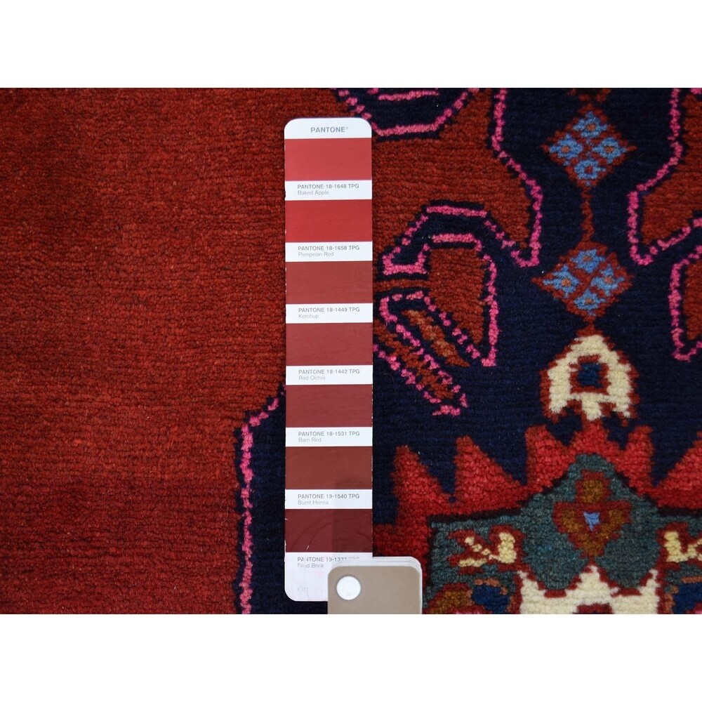 Shahbanu Rugs Red New Persian Hamadan With Birds Hand-Knotted Narrow Runner Rug (2'7" x 9'3") - 2'7" x 9'3"