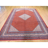Shahbanu Rugs Red New Persian Sarouk Mir With Diamond Shape Medallion Pure Wool Hand Knotted Rug (7'7" x 11'1") - 7'7" x 11'1"