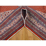 Shahbanu Rugs Red New Persian Sarouk Mir With Diamond Shape Medallion Pure Wool Hand Knotted Rug (7'7" x 11'1") - 7'7" x 11'1"