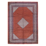 Shahbanu Rugs Red New Persian Sarouk Mir With Diamond Shape Medallion Pure Wool Hand Knotted Rug (7'7" x 11'1") - 7'7" x 11'1"