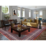 Shahbanu Rugs Red New Persian Sarouk Mir With Diamond Shape Medallion Pure Wool Hand Knotted Rug (7'7" x 11'1") - 7'7" x 11'1"