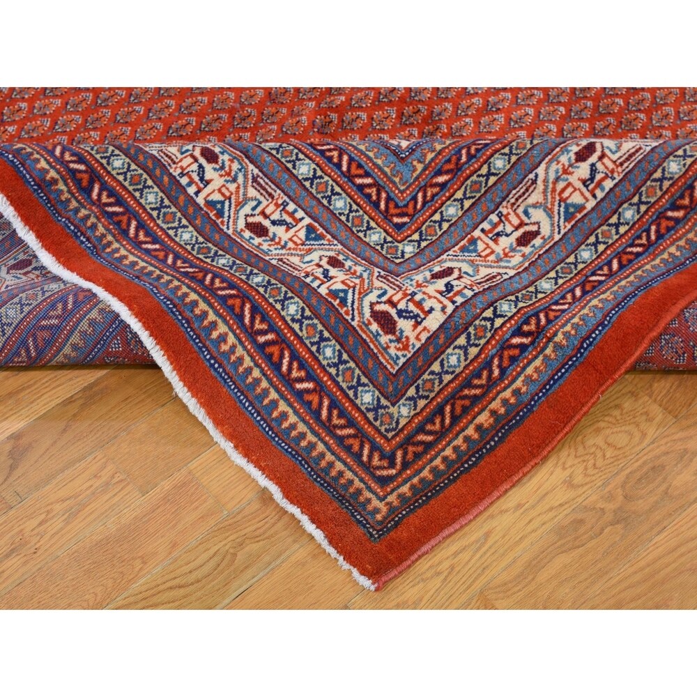 Shahbanu Rugs Red New Persian Sarouk Mir With Diamond Shape Medallion Pure Wool Hand Knotted Rug (7'7" x 11'1") - 7'7" x 11'1"
