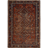 Old & Worn Down Persian Shiraz Pure Wool Handmade Rug(4'8"x6'6") - 4'8" x 6'6"