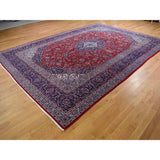 Shahbanu Rugs Red Semi Antique Persian Kashan Full Pile Pure Wool Hand Knotted Oriental Rug (9'8" x 13'6") - 9'8" x 13'6"