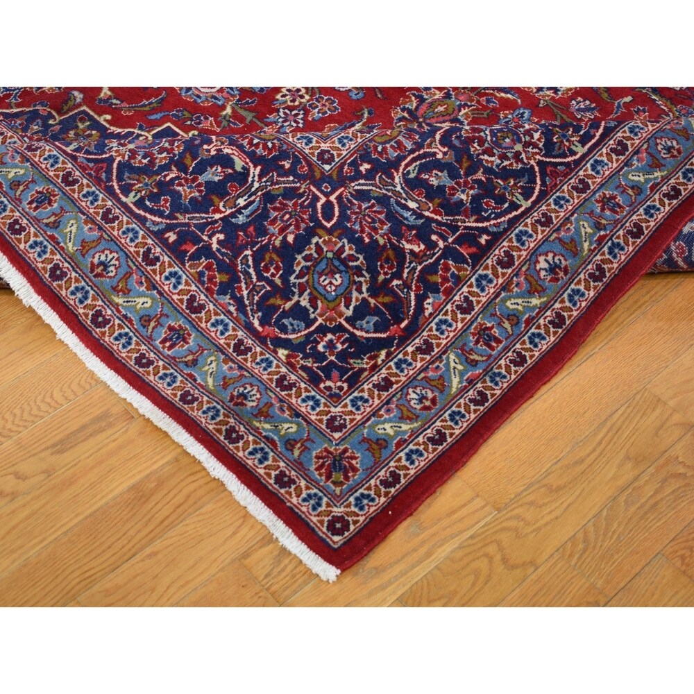Shahbanu Rugs Red Semi Antique Persian Kashan Full Pile Pure Wool Hand Knotted Oriental Rug (9'8" x 13'6") - 9'8" x 13'6"