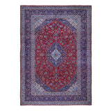 Shahbanu Rugs Red Semi Antique Persian Kashan Full Pile Pure Wool Hand Knotted Oriental Rug (9'8" x 13'6") - 9'8" x 13'6"